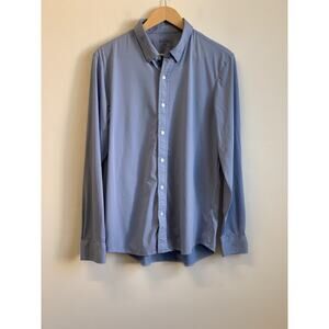 Rhone Men’s Shirt Polo Performance Stretch Button Up Dress Long Sleeve Blue Sz L